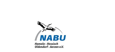 Logo mit Storch und blauem Schriftzug