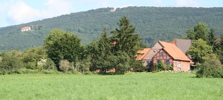 Landschaftsbild mit Schaumburg im Hintergrund